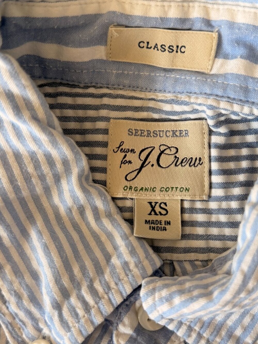 J. Crew Seersucker Organic Cotton Fun Shirt, Classic Fit, XS